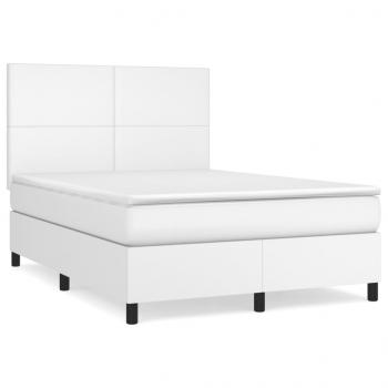 Boxspringbett mit Matratze Weiß 140x190 cm Kunstleder