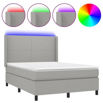 Boxspringbett mit Matratze & LED Hellgrau 140x190 cm Stoff