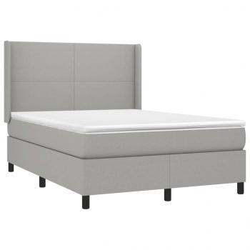 Boxspringbett mit Matratze & LED Hellgrau 140x190 cm Stoff