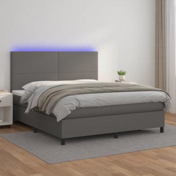 ARDEBO.de - Boxspringbett mit Matratze & LED Grau 160x200 cm Kunstleder