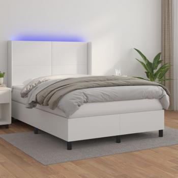 ARDEBO.de - Boxspringbett mit Matratze & LED Weiß 140x190 cm Kunstleder