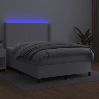 Boxspringbett mit Matratze & LED Weiß 140x190 cm Kunstleder