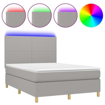 Boxspringbett mit Matratze & LED Hellgrau 140x190 cm Stoff