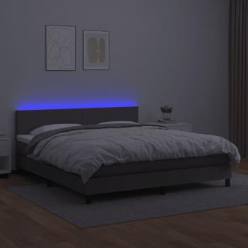 Boxspringbett mit Matratze & LED Grau 160x200 cm Kunstleder