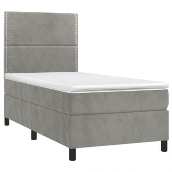 Boxspringbett mit Matratze & LED Hellgrau 90x200 cm Samt