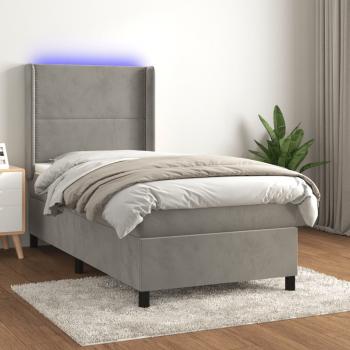 ARDEBO.de - Boxspringbett mit Matratze & LED Hellgrau 90x190 cm Samt