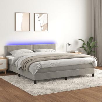 ARDEBO.de - Boxspringbett mit Matratze & LED Hellgrau 180x200 cm Samt