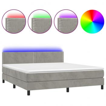 Boxspringbett mit Matratze & LED Hellgrau 180x200 cm Samt