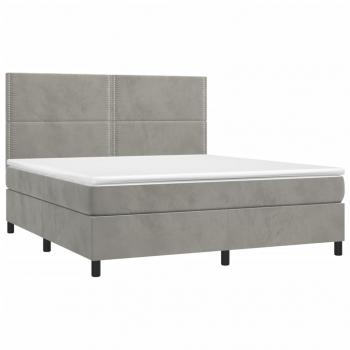 Boxspringbett mit Matratze & LED Hellgrau 180x200 cm Samt