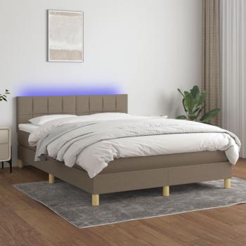 ARDEBO.de - Boxspringbett mit Matratze & LED Taupe 140x200 cm Stoff