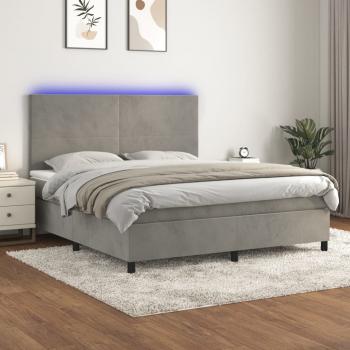 ARDEBO.de - Boxspringbett mit Matratze & LED Hellgrau 180x200 cm Samt