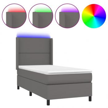 Boxspringbett mit Matratze & LED Grau 90x190 cm Kunstleder