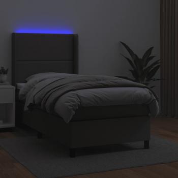 Boxspringbett mit Matratze & LED Grau 90x190 cm Kunstleder