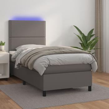 ARDEBO.de - Boxspringbett mit Matratze & LED Grau 90x190 cm Kunstleder