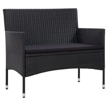 4-tlg. Garten-Lounge-Set mit Auflagen Poly Rattan Schwarz