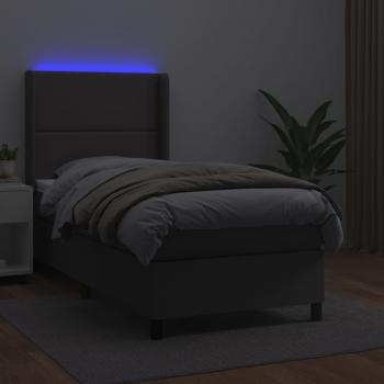 Boxspringbett mit Matratze & LED Grau 80x200 cm Kunstleder