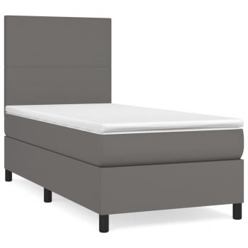 Boxspringbett mit Matratze Grau 80x200 cm Kunstleder