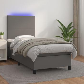 ARDEBO.de - Boxspringbett mit Matratze & LED Grau 80x200 cm Kunstleder