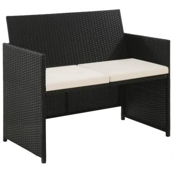 ARDEBO.de - 2-Sitzer-Gartensofa mit Polstern Schwarz Poly Rattan