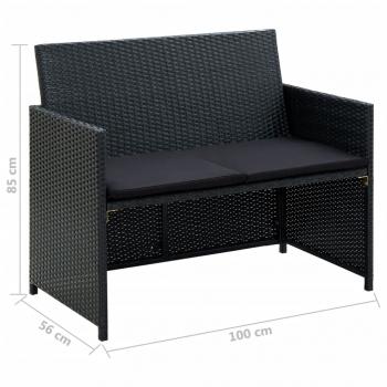 2-Sitzer-Gartensofa mit Polstern Schwarz Poly Rattan