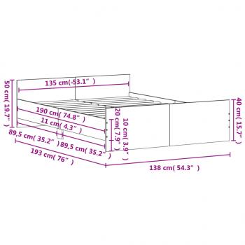 Bettgestell mit Kopf- und Fußteil Braun Eiche-Optik 135x190 cm