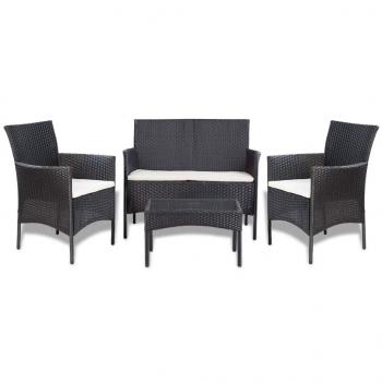 ARDEBO.de - 4-tlg. Garten-Lounge-Set mit Auflagen Poly Rattan Schwarz