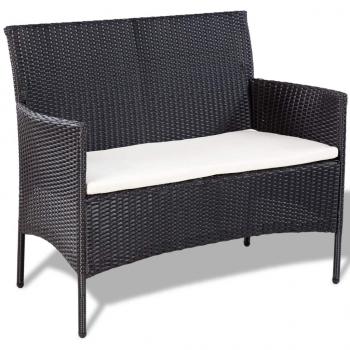 4-tlg. Garten-Lounge-Set mit Auflagen Poly Rattan Schwarz