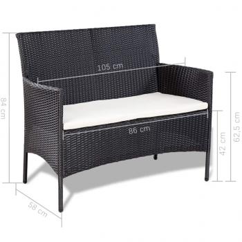 4-tlg. Garten-Lounge-Set mit Auflagen Poly Rattan Schwarz