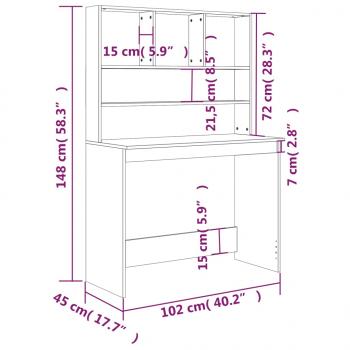 Schreibtisch mit Regal Betongrau 102x45x148 cm Holzwerkstoff