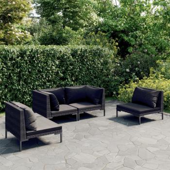 ARDEBO.de - 4-tlg. Garten-Lounge-Set mit Kissen Poly Rattan Dunkelgrau