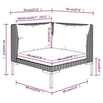 4-tlg. Garten-Lounge-Set mit Kissen Poly Rattan Dunkelgrau