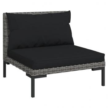 4-tlg. Garten-Lounge-Set mit Kissen Poly Rattan Dunkelgrau