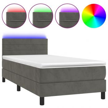 Boxspringbett mit Matratze & LED Dunkelgrau 90x190 cm Samt