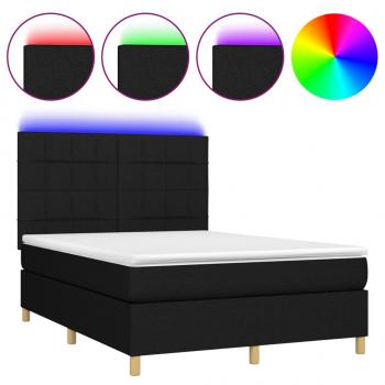 Boxspringbett mit Matratze & LED Schwarz 140x190 cm Stoff