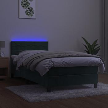 Boxspringbett mit Matratze & LED Dunkelgrün 90x200 cm Samt