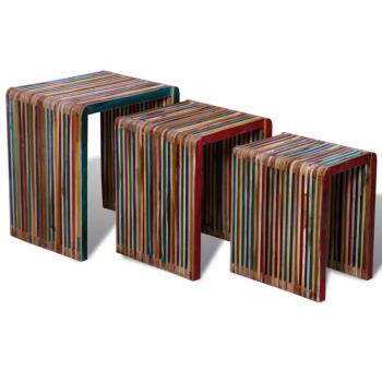 ARDEBO.de - Satztisch-Set 3-tlg. Bunt Recyceltes Teak