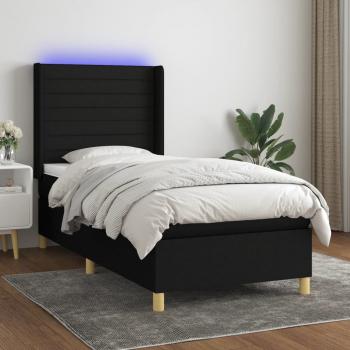 ARDEBO.de - Boxspringbett mit Matratze & LED Schwarz 100x200 cm Stoff