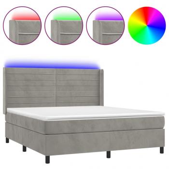 Boxspringbett mit Matratze & LED Hellgrau 180x200 cm Samt