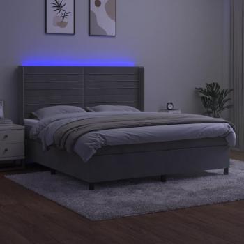 Boxspringbett mit Matratze & LED Hellgrau 180x200 cm Samt