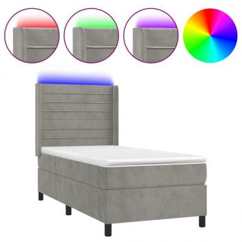 Boxspringbett mit Matratze & LED Hellgrau 90x200 cm Samt