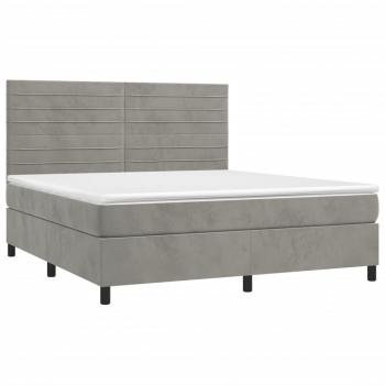 Boxspringbett mit Matratze & LED Hellgrau 180x200 cm Samt