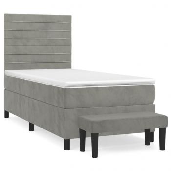 Boxspringbett mit Matratze Hellgrau 90x190 cm Samt