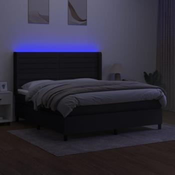 Boxspringbett mit Matratze & LED Schwarz 180x200 cm Stoff