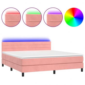 Boxspringbett mit Matratze & LED Rosa 180x200 cm Samt