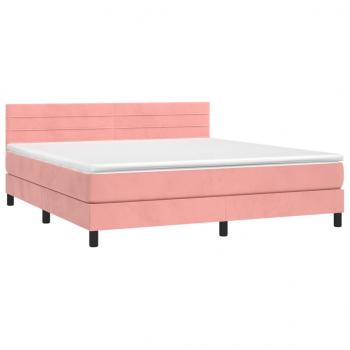 Boxspringbett mit Matratze & LED Rosa 180x200 cm Samt