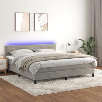 ARDEBO.de - Boxspringbett mit Matratze & LED Hellgrau 180x200 cm Samt