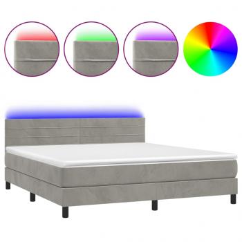 Boxspringbett mit Matratze & LED Hellgrau 180x200 cm Samt