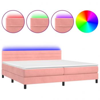 Boxspringbett mit Matratze & LED Rosa 200x200 cm Samt