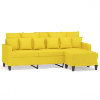 3-Sitzer-Sofa mit Hocker Hellgelb 180 cm Stoff