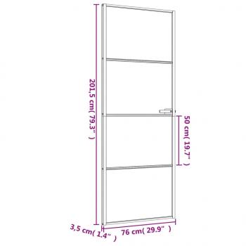 Innentür Schlank Schwarz 76x201,5 cm Hartglas und Aluminium